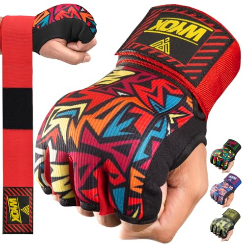WYOX Gel Boxing Hand Wraps Inner Gloves for Men & Women, 80cm Quick Wrist Straps, Padded Knuckle Protection for Muay Thai Kickboxing, Hand Wraps for Boxing & Martial Arts (Wild Fire, L/XL)
