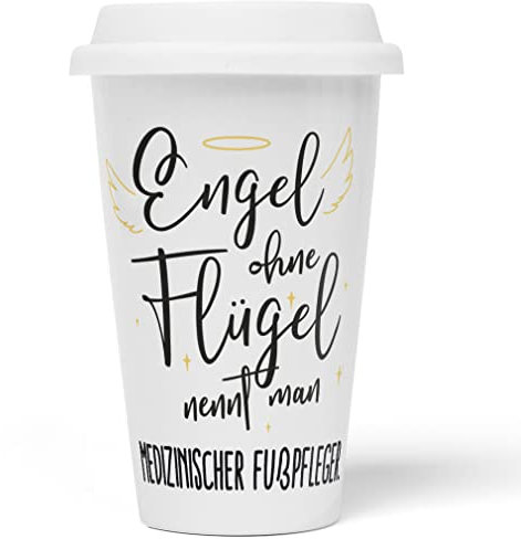 JUNIWORDS To-Go Becher mit Deckel, Engel ohne Flügel nennt man Medizinischer Fußpfleger (5174251)