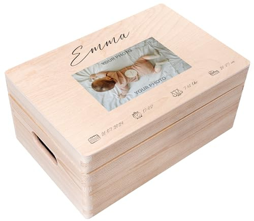 Creative Deco Foto Erinnerungsbox Baby Holzkiste Fotogeschenke Dein Bild | Personalisiert | für Geburt & Taufe | Eigenes Individuelle Geschenk für Mädchen und Jungen | Erinnerungskiste Zeitkapsel