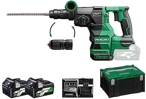 HIKOKI Akku Bohr- und Meißelhammer DH3628DCWRZ, SDS-plus (36V, 2x2,5 Ah, Schlagenergie 3,2 J, Zubehör: Zusatzhandgriff, Bohrtiefenanschlag, Bohrfutter, 2x Akkus, 1 Ladegerät, 1 HSC III Koffer)