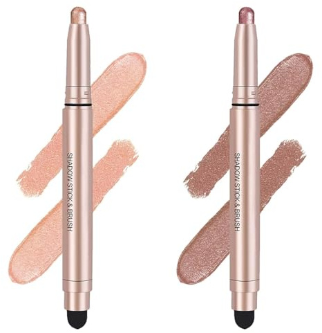 Vawolecy Crayon Fard à Paupières Double Embout, Correcteur/Illuminateur Waterproof avec Éponge, Texture Crémeuse et Scintillante pour un Regard Éclatant, Facile à Ranger