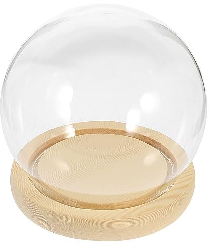 HOMSFOU Ewige Blumen Glasglocke Mit Holzsockel Transparente Vitrine Für Mikro-landschaften Und Dekorative Figuren Für Heimdekoration Und Stilvolle Präsentation
