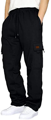 Pantalón de chándal de algodón para hombre - Largo pantalón deportivo de talla grande para hombre - Pantalón de entrenamiento para hombre, pantalón de chándal de ajuste holgado para hombres, Negro
