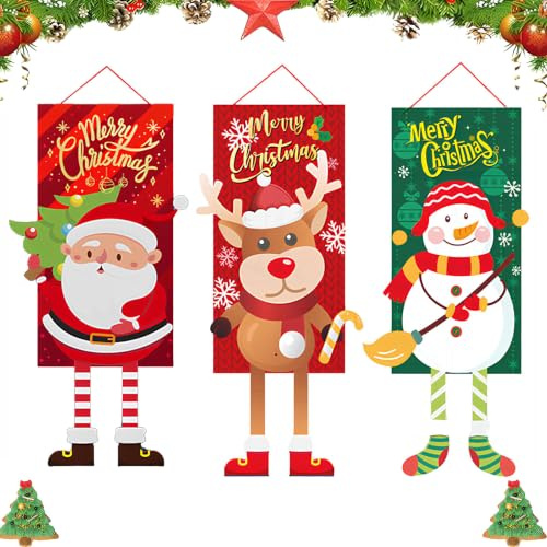 3 Piezas Pancarta Cartel Banderas De Navidad, Papá Noel Muñeco De Nieve Alce Decoración, Decoración Navideña Para Puertas, Exterior, Ventanas, Paredes