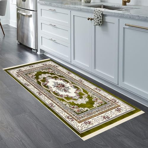 YANHONG Handwebteppich Läufer Teppich 100 x 500 cm Erhältlich in vielen Farben & Größen Teppichläufer auf Maß mit rutschfestem Gelrücken für Drinnen und Draußen, Grün