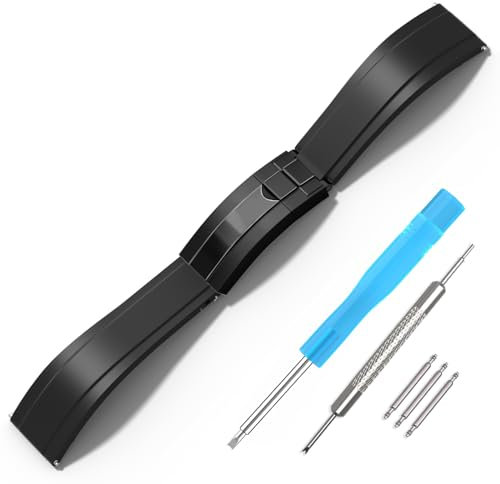 RBIPO 20mm Kautschuk Uhrenarmband Schnellspanner Ersatzarmband für Rolex Submariner Ghost Daytona Yachtmaster Silikon Uhrenarmband für Männer und Frauen-Schwarz Schnalle