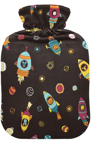 ISAOA Wärmflasche, Motiv: Astronaut, Maus, Katze, Giraffe, Hund, Löwe in Raketenschiffen, Größe S