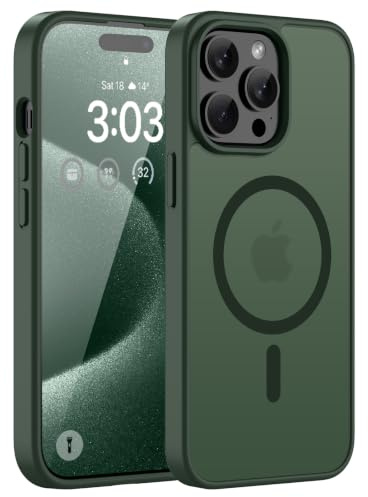 ORDA Magnetische Hülle für iPhone 15 Pro, Kompatibel mit MagSafe, Grün | Durchscheinend Rückseite, Matt Handyhülle, Stoßfest Kratzfeste Schutzhülle