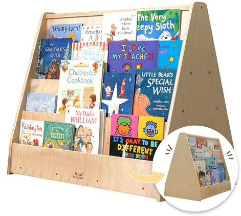 kidi house Doppelseitiges Kinder-Bücherregal, Aufbewahrung, Display, Birkensperrholz, Bücherregal, Natur