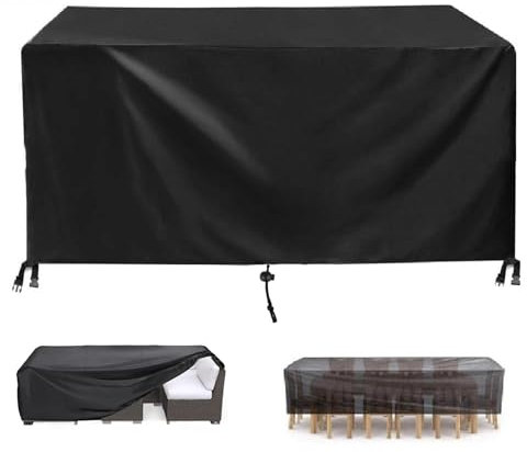 HNKDKJ Gartenmöbel Abdeckung Multi Größe Abdeckplane für Gartenmöbel 420D Oxford Gewebe Schutzhülle Gartentisch Abdeckung für Möbelsets Tische und Stühle Abdeckhaube 300x180x100cm(LxWxH)-Schwarz