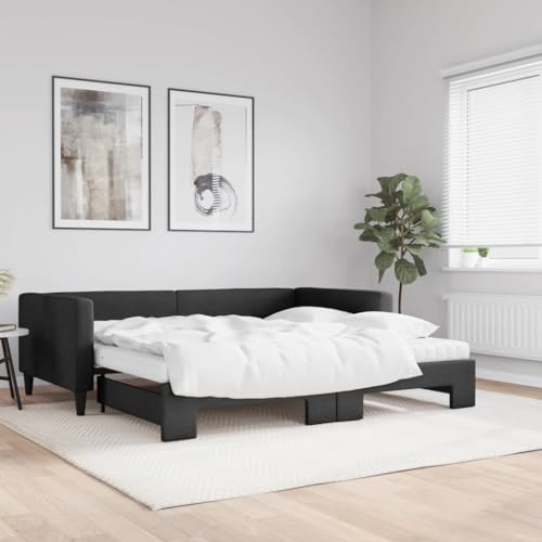 CKioict Palettenbett Modernes Bettgestell Jugendbett Tagesbett Ausziehbar mit Matratzen Schwarz 100x200 cm StoffGeeignet für Gästezimmer, B&Bs, Schlafzimmer