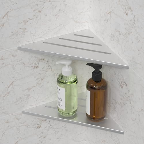 Womamny Eckregal, Duschablage Ohne Bohren, 2 Stück Duschablage Ecke 35 X 25 cm, Verdickter Duschregal Ecke aus GebüRsteter Edelstahl, Wandregal Aufbewahrung Badezimmer Eckablage für Bad KüChe