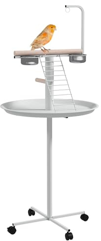 PawHut Mangeoire à Oiseaux sur Pied avec 4 roulettes Ø 60 x 138H cm Blanc