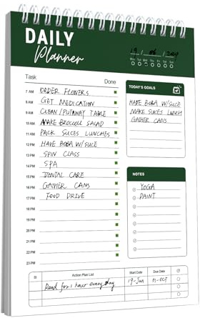Cuaderno de lista de tareas, planificador diario A5, 52 hojas, 5.9 x 8.2 pulgadas, agenda diaria de objetivos y tareas, planificador de productividad, organizadores de citas en espiral, A5-DG