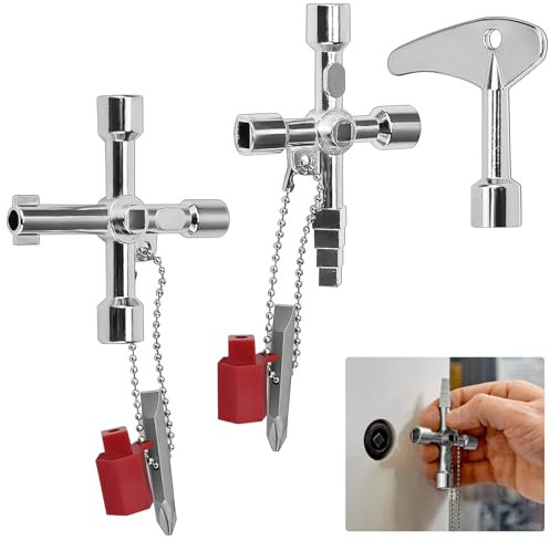 STCRERAG Set di 3 Chiavi Universali Multifunzione - 4 in 1 Metallo a Croce Con 4 Punte - Per Rubinetti, Contatori Acqua, Elettricità, Gas e Radiatori