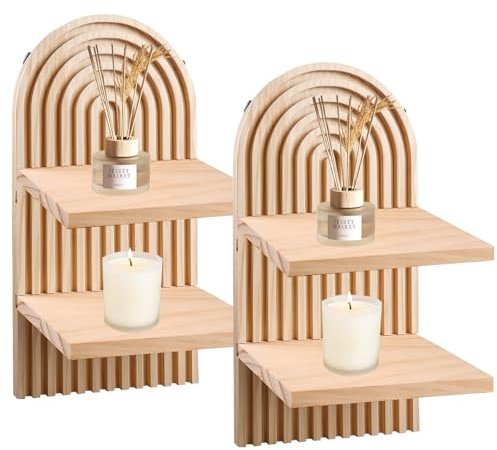 2 Set Wandregal Holz, Boho Holz Regenbogen Wandregale Hängeregal Doppelschicht Boho Wanddeko Wandregal Böhmische Wandhalterung Schweberegal Wanddekoration Wand Regal Für Schlafzimmer Wohnzimmer