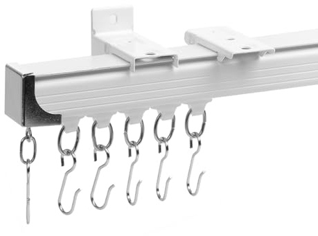 Ceiling Curtain Track, 9ft / 2.74 Meter Adjustable Curtain Track Ceiling/Wall Mount, Heavy Duty Aluminum Curtain Track Rods with Roller Hooks - Curtain Rail System for Room Divider, White