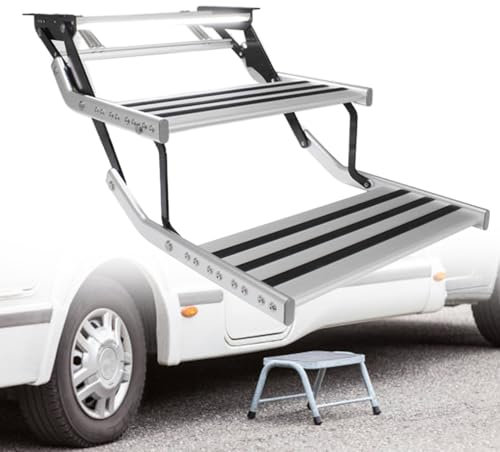Lakenbroade Doppeltrittstufe für Wohnwagen trittstufe wohnmobil wohnmobiltrittstufen Manuelle Einstiegstufe Camping Einstieg Stufe für Wohnmobile und andere umgebaute Fahrzeuge,2layers(Electric) LED
