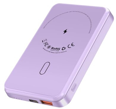 Power Bank Wireless Portable Charger, 10000mAh PD 22.5W Fast Charging USB C In & Out, Small Magnetic External Battery Pack Compatible with iPhone 16/15/14/13/12 (Purple)