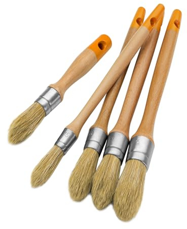 ROLLINGDOG Lot de 5 pinceaux ronds de qualité supérieure pour peinture décorative et détaillée, dépoussiérage et retouches sur les fenêtres, brosse à peinture longue pour murs et portes
