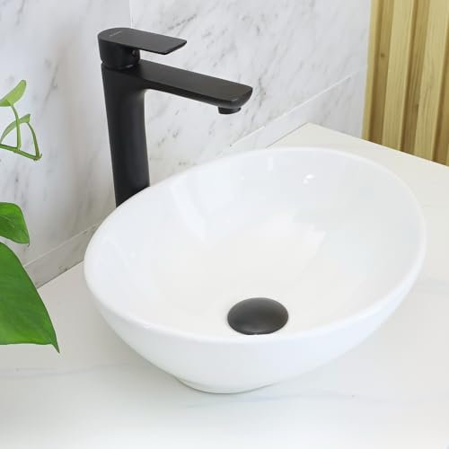 NUESTRA VIDA Lavandino Bagno Ovale Lavabo in Ceramica 41x33x14 cm, Lavabo da Appoggio Lavandino in Appoggio, Senza Foro per Rubinetteria, per Bagno e WC Degli Ospiti, Ovale