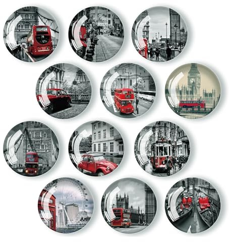 Yuqilin 12 Stück Magnete Kühlschrank,städte Magnete Set Kinder Magnettafel Retro Decorative Magnets 3D Lustige Magnete Refrigerator Magnets Rund 30 MM,für Whiteboards Kühlschränke Fotos(B)