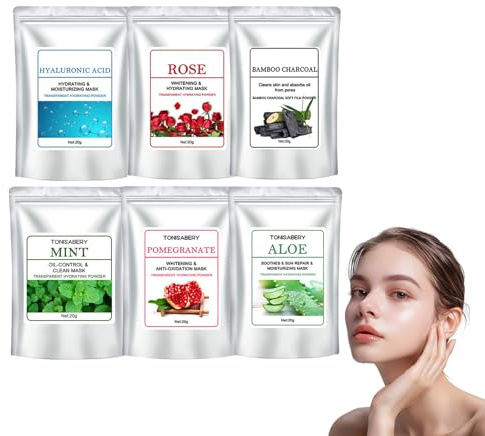 Eazerom 05 6pcs Gelee-Maskenpulver für Gesichtsbehandlungen, Peel Off Face Soft Mask Powder, für Reinigung Gesicht Naturkosmetik SPA-Qualität Reinigungsmaske für alle Hauttypen