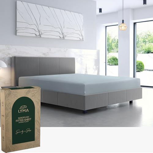 LYMA Bedding Fitted Sheet Double, Deep Pockets 35CM, OEKO-TEX Certified, Ultra Soft Nanoplush Double Brushed Quick Dry Fabric, Shrink & Fade Resistant, Easy Care Elastic Bottom Sheet (Light Grey)