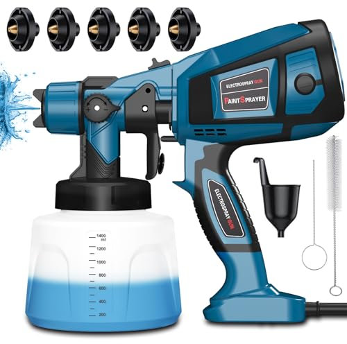 Pistola per Verniciare, 800W HVLP Pistola a Spruzzo Elettrica con Contenitore da 1400ml, Spruzzatore di Vernice per Recinzione con 5 Ugelli e 3 Modalità per Mobili, Recinzioni, Interni ed Esterni Casa