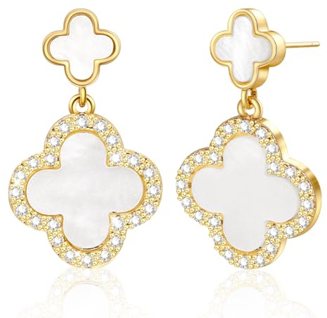 Forever Love Kleeblatt Hängend Ohrringe Damen Goldene Ohrringe Damen Ohrstecker Schwarz Ohrstecker Silber 925 Schwarz Vierblättriges Kleeblatt Dupes Schmuck Geschenk Für Frauen,1.6CM