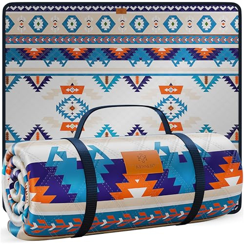 KESSER® Picknickdecke Campingdecke 200x200cm Stranddecke mit wasserdichter Unterseite dreilagig | Bequeme Picknick Decke mit Tragegriff für Strand & Camping | große Outdoor Decke faltbar & waschbar