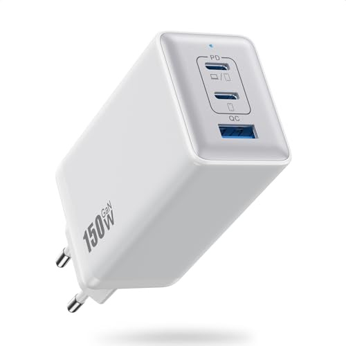 150W Chargeur USB C, 3 Ports PD+PPS 100W Chargeur Rapide avec GaN IV Tech Compact Prise USB C Multiple Adaptateur Laptop Compatible avec MacBook Pro/Air, i-Pad, iPhone16/15, Galaxy S24 Ultra, Dell XPS