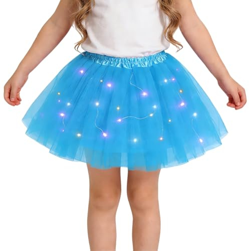 TRYUEN Girls Led Tutu Skirt Light Up Ballet Tulle Skirts Fluffy Dress Up Costume for Halloween Party 2-8 Years Old (UK, Age, 2 Years, 8 Years, Regular, Standard, Blue)