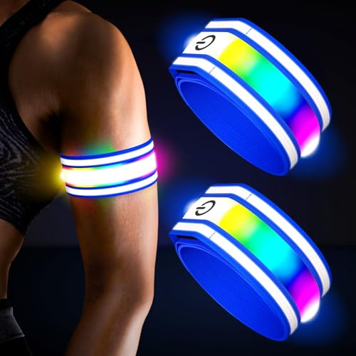 Ylzzrs Led Armband Aufladbar,2 Stück Reflective LED Leuchtarmband, Leucht Armbänder Lichtband Kinder Leuchtbänder Reflektorband Unisex Nacht Sicherheits Licht für Joggen Laufen Running
