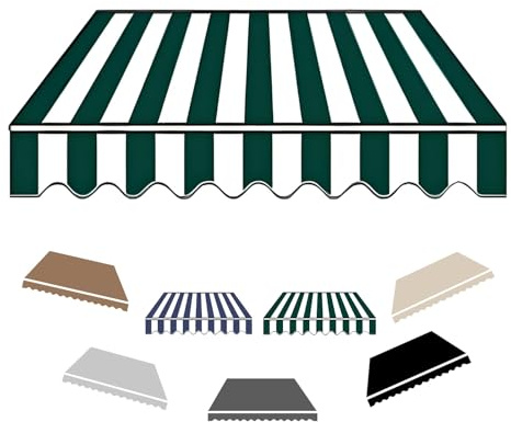 2.0m 2.5m 3.0m 3.6m 4m 5m Toldo Manual Retráctil, Tela de Repuesto para Toldo para Patio Balcón Jardín Exterior Terraza, Toldo Manual Retráctil, Duradera(Dark Green and White,250x200cm)