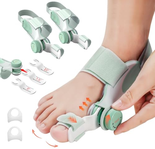 EliaValth 2 Pack Hallux Valgus Korrektur Schiene, Verstellbarer Ballenzeh Korrektor mit Drehknopf für Großzehen-Ausrichtung & Schmerzlinderung, Nacht Hallux Valgus Bandage & Zehenspreizer, Large Band