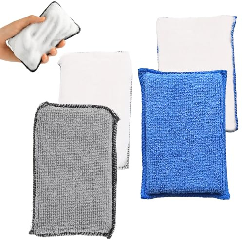 Wjelet 4Pcs Scrub Ninja Pads,Car Interior Scrubbing Sponge,Sponge Double-sided Wool Velvet Terry Cloth Scrubbing Sponge for Car Detailing,Reusable Cleaning
