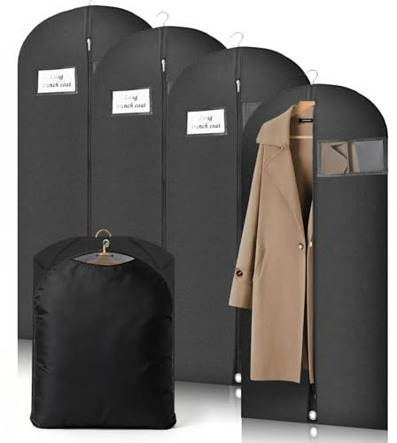 4PCS 152 x 60 cm Fundas Ropa Plegable, Portatrajes Largos a prueba de Polvo y Humedad, Transpirable Bolsas de Ropa Fundas con Cremallera para Vestidos Largos,Trajes, Abrigos
