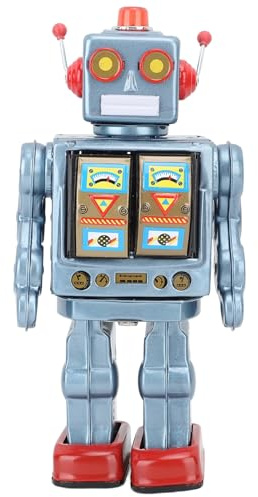 KIMISS Retro Metal Tin Robot Toy – Electric Walking & Rotating Figure with Fire Sound – Collectible Model, Kids & Adults (Blue)