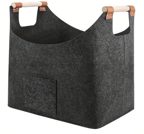 Foldable Felt Firewood Basket with Handles, Log Baskets for Wood Burner Indoor Outdoor Fireplace, Extra Thick Log Carrier Holder Firewood Carring Bag for Shopping, Wood, Newspaper