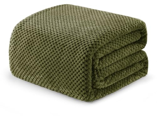 Exclusivo Mezcla Decke Kuscheldecke Flauschig 150x200 cm Fleecedecke | Sofadecke Tagesdecke Wohndecke, Waffelmuster, Bettüberwurf, Bett, Sofa, Leicht, Weich, Warm, Maschinenwaschbar, Olivgrün
