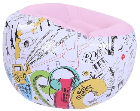Riuulity Aufblasbarer Lounge-Sessel, Tragbarer, Beflockter Graffiti-aufblasbarer Couch-Blow-Up-Liege-Sofa-Stuhl für Camping-Heim, mit Zurückgelehntem Design, das die Rückenkurve (PINK)
