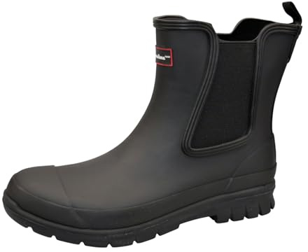 Ladies Waterproof Chelsea Wellington Boots, Black Ankle Length Rain Boots, Pull-On Style with Elastic Side Panels (Black, One Size, UK Footwear Size System, Adult, Women, Numeric, Medium, 4)