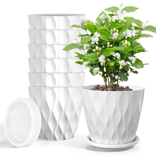 Freyeeti 6pcs Macetas con Platillo de Agujeros de Drenaje, 12cm, Blanco
