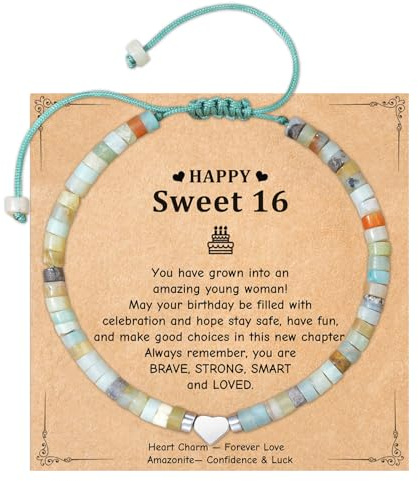 ZYNTAVA Sweet 16 Gifts for Girls, Natural Stone Beaded Bracelets for Women, Adjustable Sweet Bracelets for Teenage Girls with Cards, 16th Birthday Gifts Girl