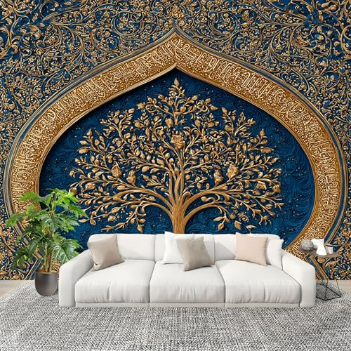 Générique Imperméable,Inodore intérieure Papier Peint 400x280 cm RéTro Art Vintage Amovible Fresque Murale décorer Papier Peint Photo Bleu Foncé Pour Meuble Salon Salle Bain Chambre Armoire