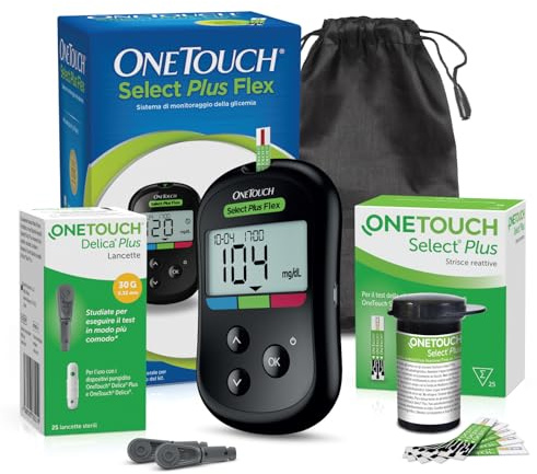 OneTouch Select Plus Flex® Start-Set per l'automonitoraggio della glicemia | contiene 1 glucometro, 25 strisce reattive, 1 dispositivo pungidito, 35 lancette sterili
