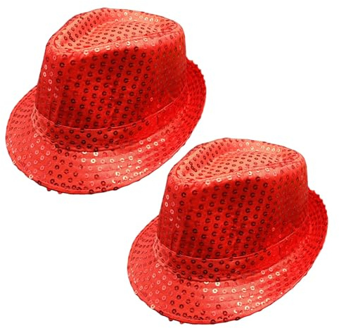 GYIOFAI 2 Pcs Sequin Bowler Hat, Western Jazz Dance Hat, Disco Hip-Hop Shiny cap, Cowboy Fedora Cap, Gangster Hats, for Jazz Hip-Hop Performances, Halloween, Fancy Dress Events (Red)