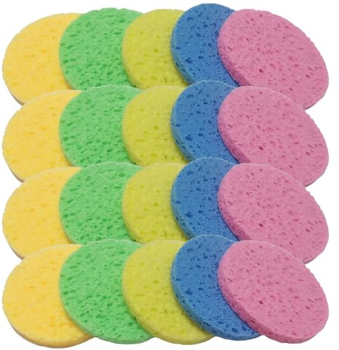 POPETPOP 30 Stck. Teiliges Runder Komprimierter Gesichtsschwämme aus Natürlicher Holzzellstofffaser Hautfreundlich Weich und Saugfähig zum Sanften Make up Entfernen und Täglicher