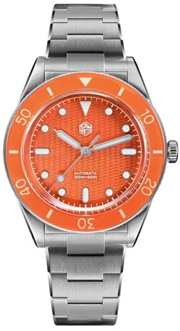 San Martin Watches SN0151GL 39mm 90S5 Automatic Dive Watch, Orange MOP Dial BGW-X1 Luminous, 200M Water Resistance